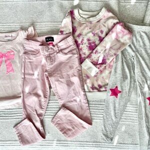 Girls Pink Outfits; T-shirt, Sweatshirt, Light Pink Jeans, and Leggings (6)